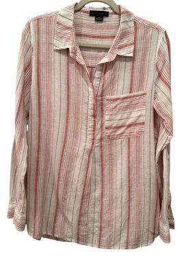 Sanctuary Cotton Linen Striped Popover Blouse Top Breathable Sz M